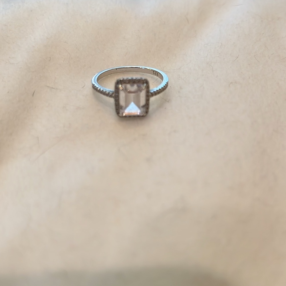 Silver Ring With Square-Cut Gemstone, Euc - image 7